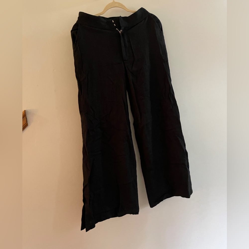 Split-Hem Linen Ultra-Wide Leg Pants